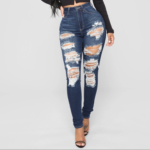 “On The Level” High Rise Distressed Jeans - Dark Denim - Picture 3 of 5